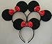 Mickey Mouse Ears Solid Black and Bow Minnie Headband for Boys and Girls Birthday Party or Celebrations (Pack of 6)