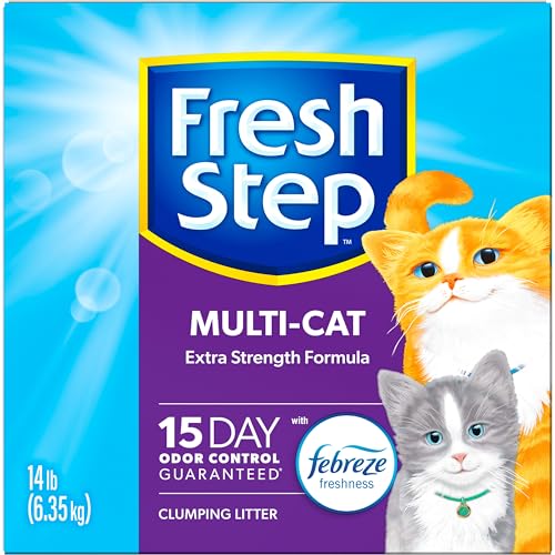 FRESH STEP CLUMPING CAT LITTER, MULTI-CAT, LONG LASTING ODOR CONTROL KITTY LITTER WITH ACTIVATED CHARCOAL, LOW DUST FORMULA, 14 LB