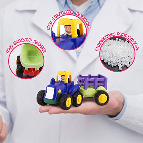 HISTOYE Toy Trucks for 1 2 3 4+ Year Old Boys, Friction Powered Cars for Toddlers Construction Toys Set of 4 Dump Truck Toy, Tractor Toys, Bulldozer, Cement Mixer Truck, Preschool Gifts Boys & Girls