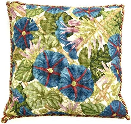 Morning Glory Trellis Needlepoint Tapestry Kit from Elizabeth Bradley Premium English Cross Stitch Needlework Project on Cream Background with 100% Wool Yarns