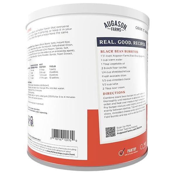 AUGASON FARMS BLACK BEAN BURGER MIX CAN, CERTIFIED GLUTEN FREE, EMERGENCY FOOD SUPPLY, EVERYDAY MEALS, 38 SERVINGS