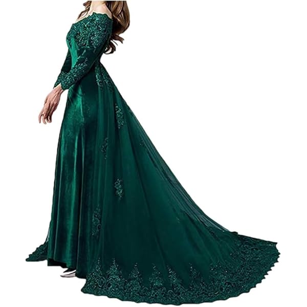 Amazon.com: Graceprom Women's Vintage Long Sleeves Velvet Evening Dresses  with Detachable Train Lace Appliques Prom Gown 20 Green : Clothing, Shoes &  Jewelry