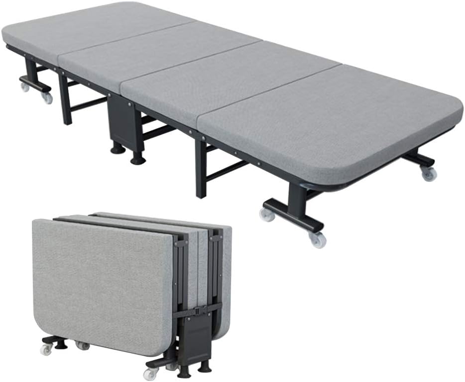 with Mattress Folding Bed, Guest Single Bed, Camping, Dormitory, Office nap Portable Folding Bed, Quick Installation of Folding Bed Frame to