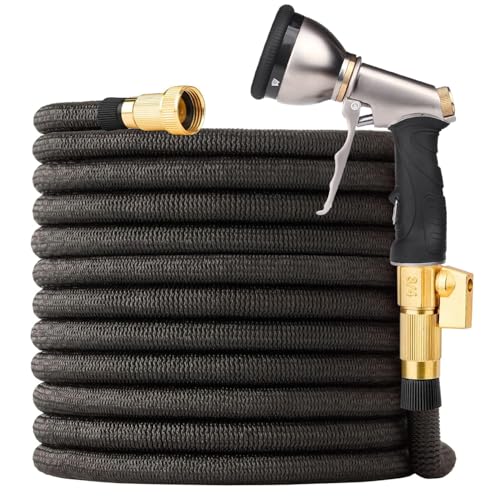 Photo 1 of 100FT Expandable Garden Hose - with 10-Function Spray Nozzle - Lightweight, Flexible, 3/4" Solid Brass Fittings-Black