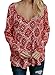MIHOLL Women's Casual Boho Tops Long Sleeve V Neck Chiffon Floral Blouse Loose Shirts (Large, Red)