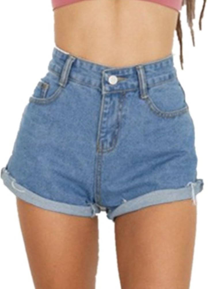 Haola Women S Juniors Vintage Denim High Waisted Folded Hem Jeans Shorts At Amazon Women S Clothing Store