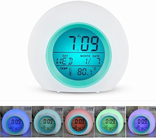 Wake Up Light Alarm Clock for Kids Child Toddler Adult, Premium Digital Display Clock with Temperature &amp; Nature Sound - 7 Colors Changing