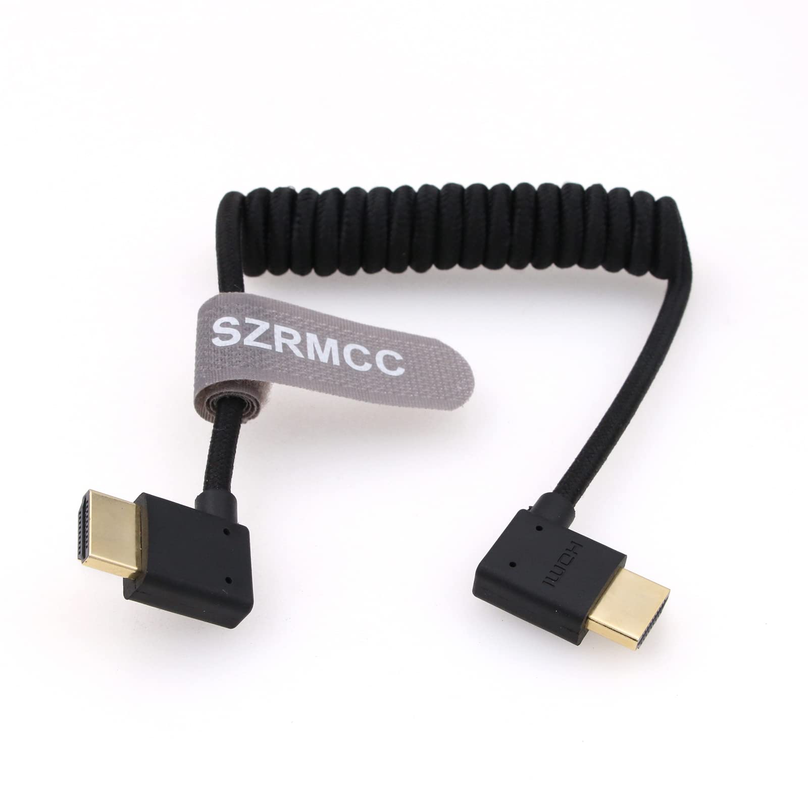 SZRMCC 8k 2.1 HDMI to HDMI Ultra High Speed Coiled Braided Cable for Z Cam E2 Sony FX6 FX9 Canon EOS C70 C300 Portkeys BM5 Atomos Ninjav V Shogun Monitor Left Right Angle — image 1