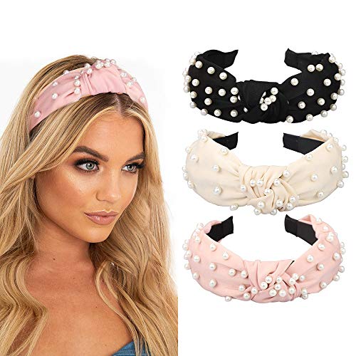 Headbands for Women 6 Pack, 3 Bee Animal Headbands and 3 Velvet Pearl Hairbands, Cute Fashion Elegant Vintage Top Cross Knot Stripe Hair Hoop Headwrap Headwear for Women Girls Hair Accessories