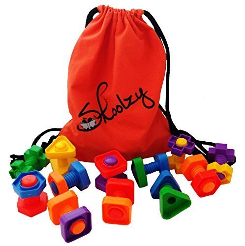 Jumbo Nuts and Bolts Set with Backpack by Skoolzy - 24 pc - Occupational Therapy - Matching Fine Motor Toy for Toddlers Preschoolers - Free Activity Download