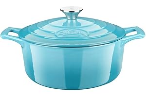La Cuisine Enameled Cast Iron Dutch Oven Casserole Pot with Lid 2.1 QT 20cm Matt Black Enamel Interior Teal Enamel Coating Fi
