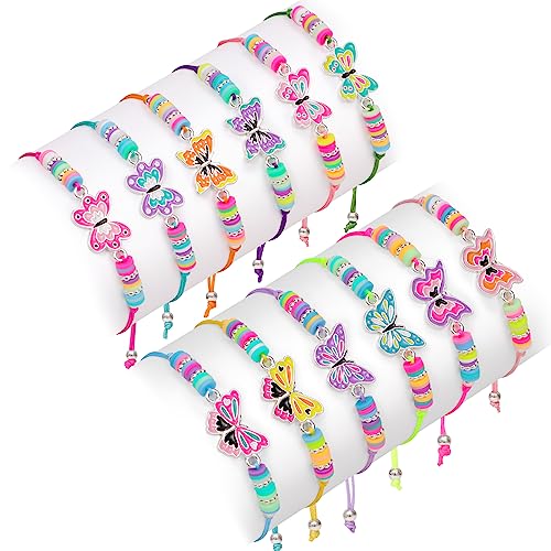 Lorfancy 12 Pcs Kids Bracelet for Girls Toddler Butterfly Bracelets Jewelry Party Favors Friendship Adjustable Goodie Bag Classroom Reward