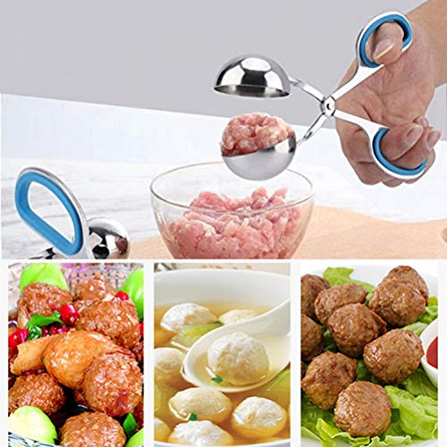 Color Scissor 2 Pcs Meat Baller, Stainless Steel Cake Pop Ice Tongs Meatball Maker with Rubber Grips