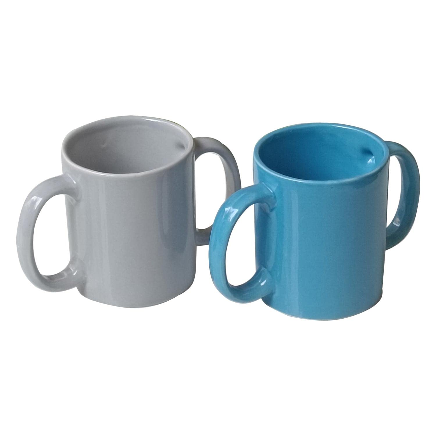 ANCIENTIMPEX Ceramic Dual Handle Mug Set of 2 for Secure Hold 11.83 Fl. Oz. (350 Ml) (Blue, Gray)
