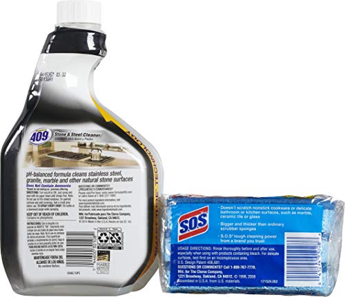 Formula 409 Stone & Steel Cleaner Spray and S.O.S All Surface Scrubber Sponge Value Pack