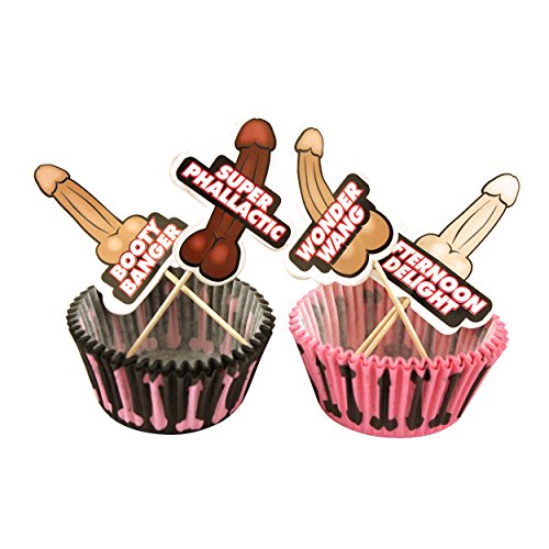 Bachelorette Party Cupcake Set - 24 Penis Wrappers & Toppers