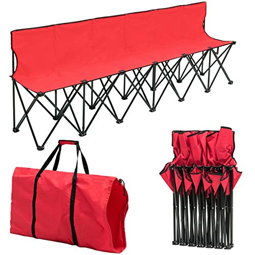 Giantex Portable Folding 6 Seats Chair Sideline Bench W/Seat Backs & Carry Bag Sports Team Camping (Red) - Thumbnail 7