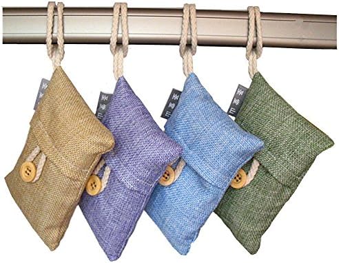 HUANLEMAIQQW 4 Packs Natural Air Purifying Bags, Bamboo Activated Charcoal Deodorizer Bag 100g per pack for Fridge, Freezers, Closet, Car, Shoes, Kitchens, Basements, Bedrooms, Living Areas