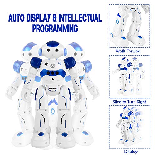 Yuboa Remote Control Robot Toys for kids, Programmable Smart RC Robot Intelligent Robots Gesture Sensing Rechargeable, Walking Dancing Robot Intelligent Robot Present for Boys Blue