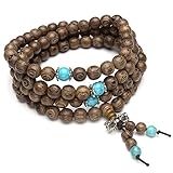 Top Plaza Unisex 108 Natural Wood 6mm 8mm Beads Bracelet Meditation Buddhist Rosary Mala Necklace