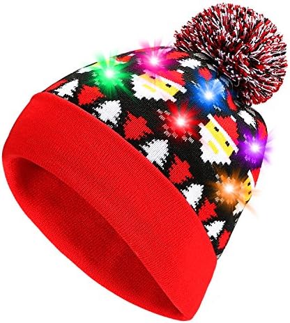 LED Light Up Beanie Hat Christmas Cap for Women Children, Party, Bar