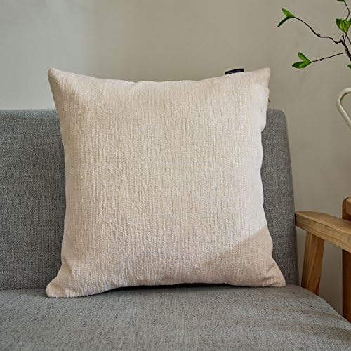Hey Tang Chenile Velvet Soft Soild Decorative Square Throw Pillow Covers Set Cushion Case for Sofa Bedroom Car 20 x 20 Inch 50 x 50 Cm,Beige