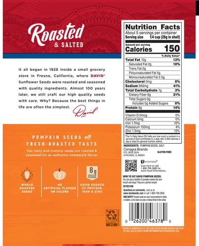 DAVID ALL NATURAL PUMPKIN SEEDS, 5 OZ.