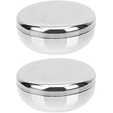 PRETYZOOM 2pcs Stainless Steel Rice Bowl with Lid, Double Layered Thickened Rice Bowl, Korean Style Insulated Tableware, Multi-Purpose (10cm)