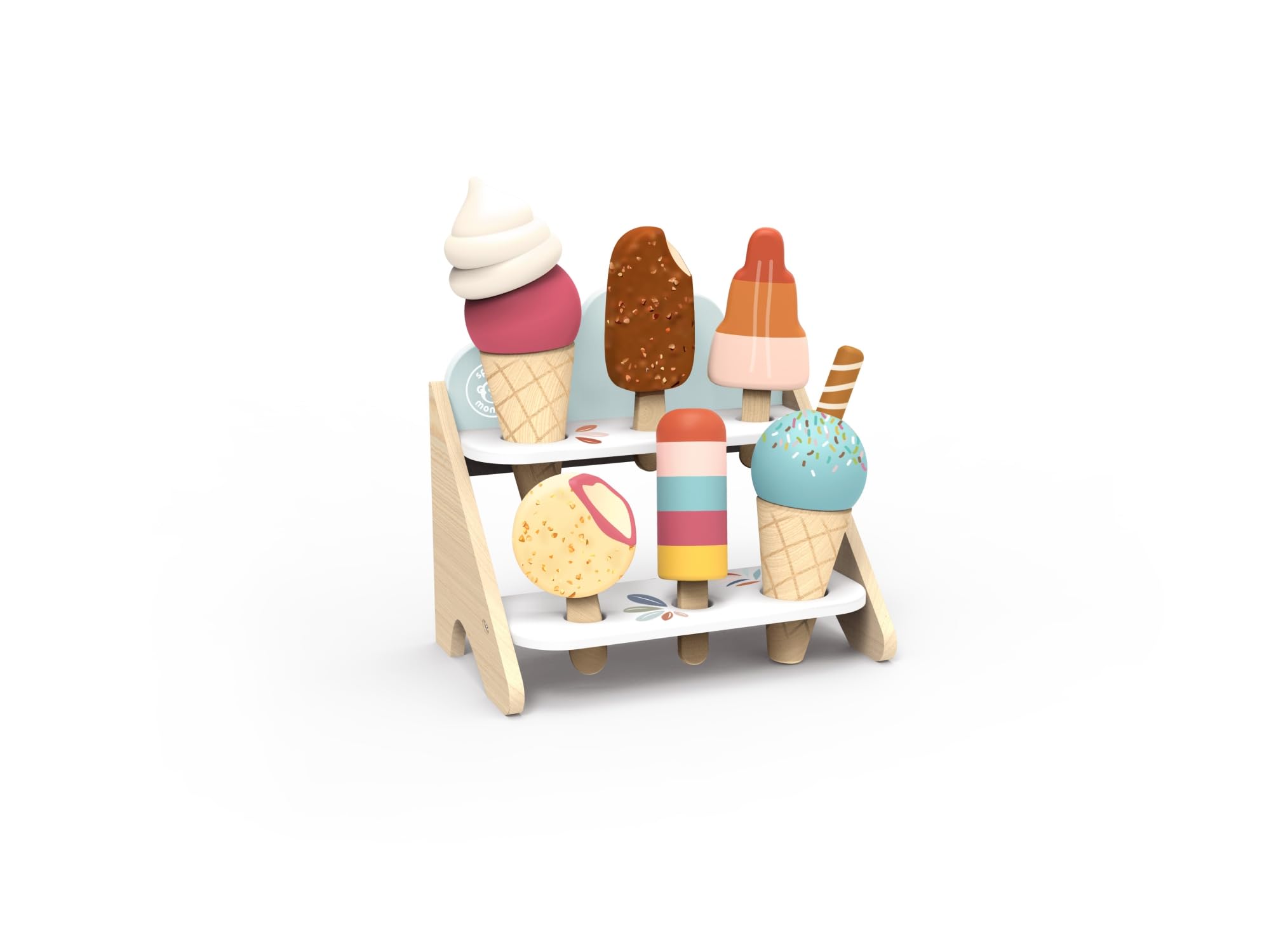Speedy Monkey Ice Cream Shop - Ice Cream Toys for Kids | Includes 6 Ice Creams, Sturdy Stand, Accessories, Easy to Clean Toy Food | FSC Certified Wooden Kitchen Toys Ages 3+ Toys for Girls & Boys