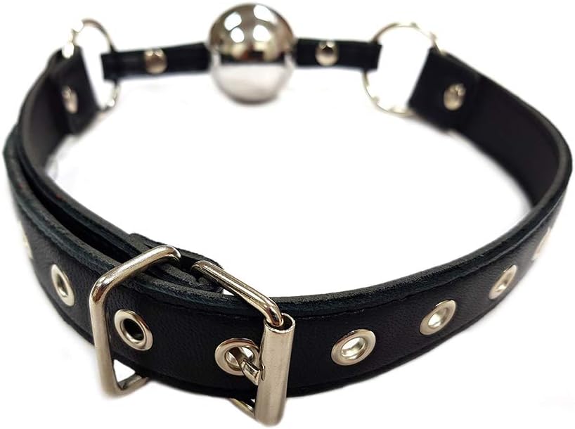 Rouge Garments Adult Leather Ball Gag with Steel Ball, Black - Image 3