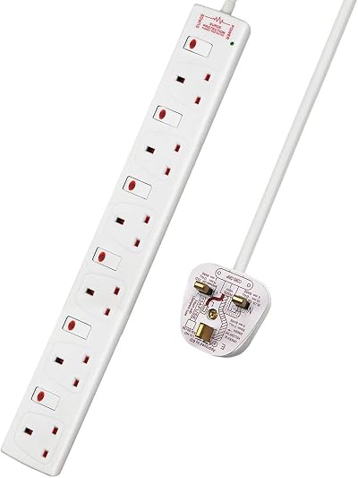 ExtraStar 6 Way Extension Lead Surge Protection Wall Mounted 13A UK Plug 1M