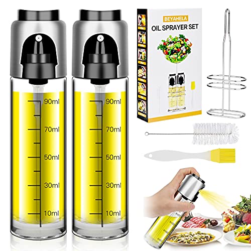 BEYAHELA Oil Spritzer Bottle for Air Fryer 2 Pack with Holder, Oil