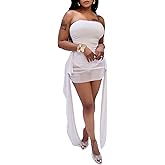Vssjavun Women Sexy Tube Mini Dress Mesh Strapless Backless Ruffle Bodycon Short Dresses for Birthday Party Club