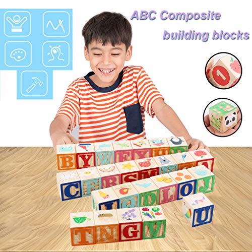 Pstars Wooden Learning Puzzle Letters Teaching Educational Building Blocks Kids Toys Cultivating Baby's Hands, Eyes, Brain Coordination Ability