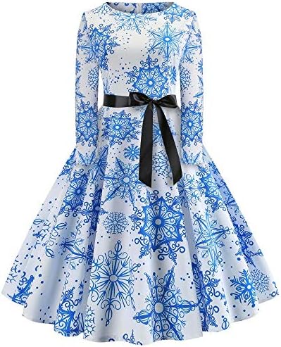 Women Christmas Dress Vintage,Vanvler Ladies Long Sleeve Swing Dress Print Evening Party Tea Dress Clearance