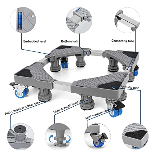 NIUXX Washing Machine Base with 8 Feet + 4 Wheels for Washing Machine, Fridge and Dryer, Adjustable Washing Machine Base with Non-Slip Shock Absorption Function, (Adjustable: 42-66 cm)