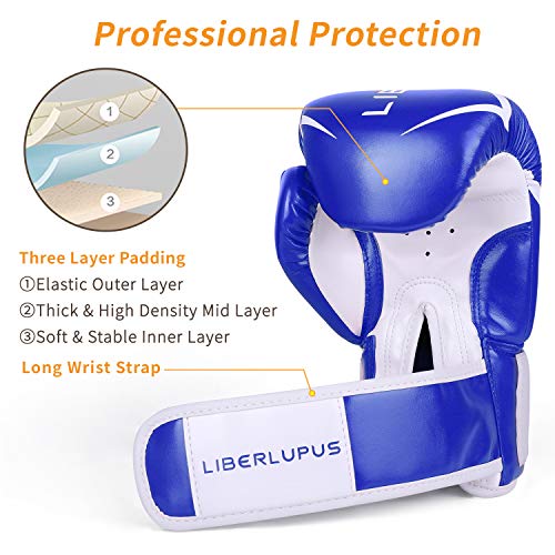 Liberlupus Cool Style Boxing Gloves for Men & Women, Boxing Training Gloves, Kickboxing Gloves, Sparring Gloves, Heavy Bag Gloves for Boxing, Kickboxing, Muay Thai, MMA(Blue& White, 14 oz) - Thumbnail 5