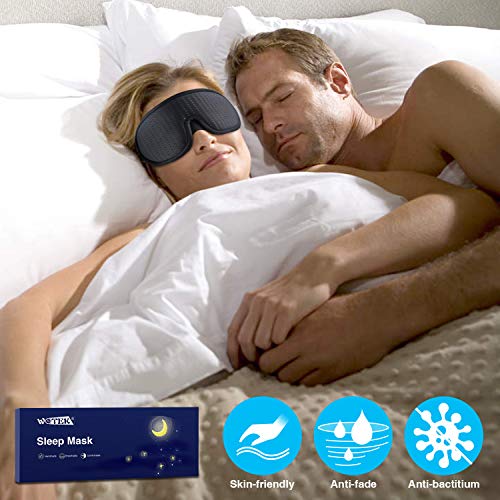 WOTEK Masque de Nuit, Masque de Sommeil 3D, Respirant Ultra-Douce en Mousse à Mémoire, 100% Bloquant Lumière, pour Femmes et Hommes, en Train, en Avion, au Bureau, en Voyage, en Mission - Noir