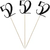 Black Glitter 52nd Birthday Centerpiece Sticks, 12-Pack Number 52 Table Topper Anniversary Party Decorations