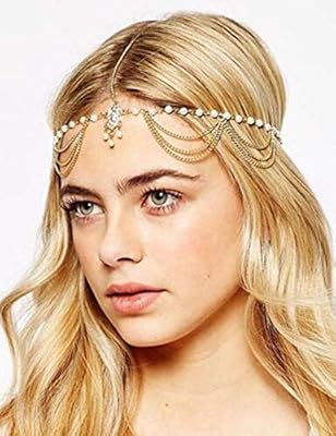 Chargances Women Head Chain Gold Tone Rhinestone Crystal Bridal
