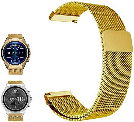 for Emporio Armani 2017 / Armani Exchange Band, FRGNIE Milanese Stainless Steel Fully Magnetic Closure Mesh Replacement Strap for Emporio Armani 2017 / Armani Exchange Smartwatch (Gold)