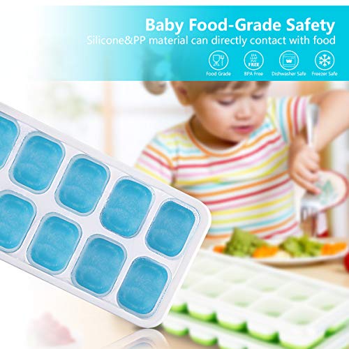 Merrybox Ice Cube Trays with lids 4 Pack,Stackable Easy-Release Silicone Ice Trays Can Make 56 Cubes,BPA Free &LFGB Certified, Durable Dishwasher Safe(Blue+Pink) - Thumbnail 5