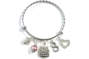 SCRAPHEART 8th BIRTHDAY Bracelet, 8th Birthday Charm Bracelet, 8 Year Old Daughter Birthday Gift Idea, Eighth Birthday Gift, 8 Year Old Birthday Bangle