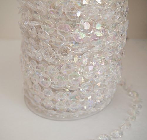Acrylic Crystal Diamond Cut Beads Ribbon Strand Decor Faux Diamond Garland Iridescent Roll, 11mm x 10 ft