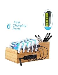 Lottogo Estación de carga USB de 6 puertos para smartphones y tabletas, cargador de escritorio organizador de 30 W y cargador rápido