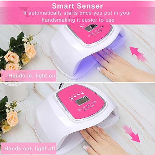 UV Nail Lamp 72W LED UV Nail Dryer with Sensor 4 Timer Setting Professional UV Gel Nail Lamp with UV Shield Glove for Led UV Builder Gel Finger Nail Polish