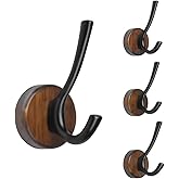 kuaima Coat Hooks Wall Mount, Round Walnut Wood Wall Hanger with Metal Double Hooks, Towel Robe Hooks Heavy Duty, Small, 4 Pcs