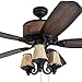 Prominence Home 41110-01 Balsam Creek Lodge Ceiling Fan, 3-Light, Faux Leather Lamp Shades, 52 Inch, Matte Black