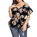 Blusa con Cuello en V de Manga Corta con Estampado Floral y Tallas Grandes para Mujer Navythumb 1