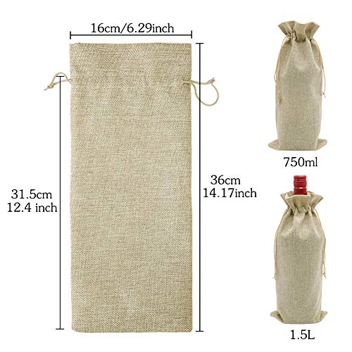 HRX Package 2 Bottle Wine Gift Bags 2pcs with 10pcs Burlap Wine Bags Drawstring, Jute Wine Carrying Bag with Handles, Cloth Wine Bottle Gift Bags Set